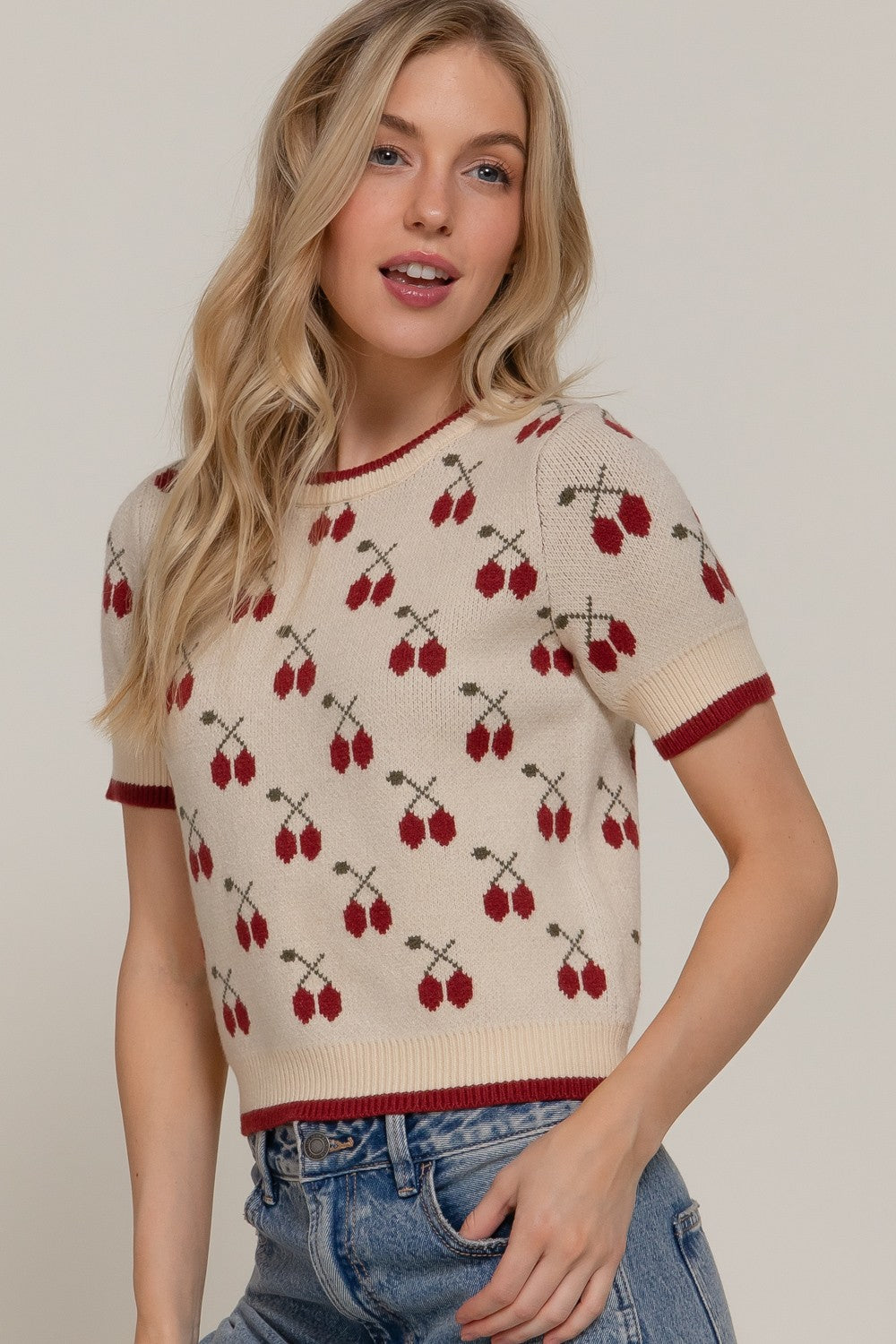 cherries ivory knitted top