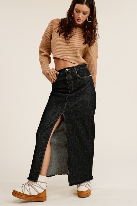 dark denim skirt