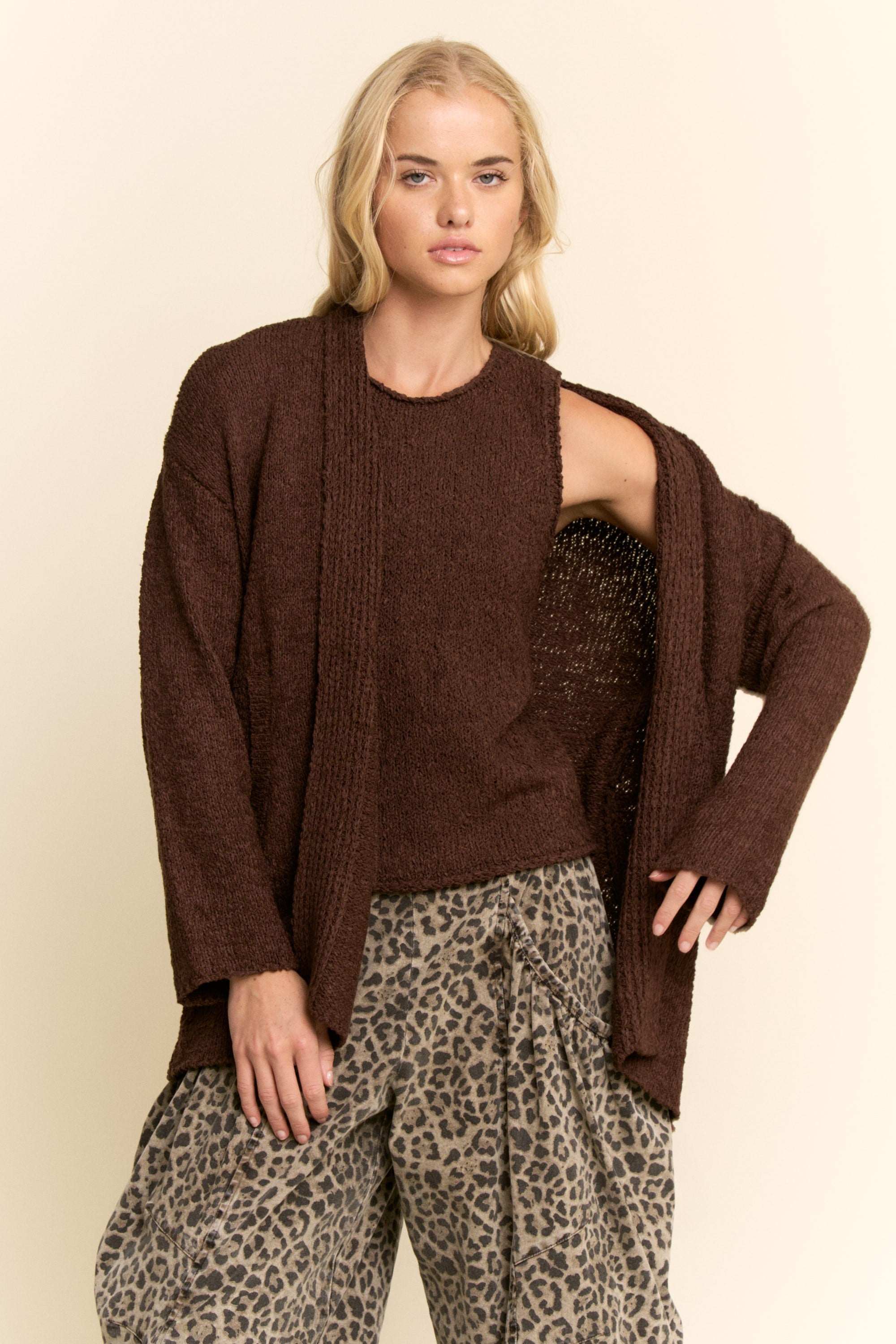 Cocoa top and cardigan