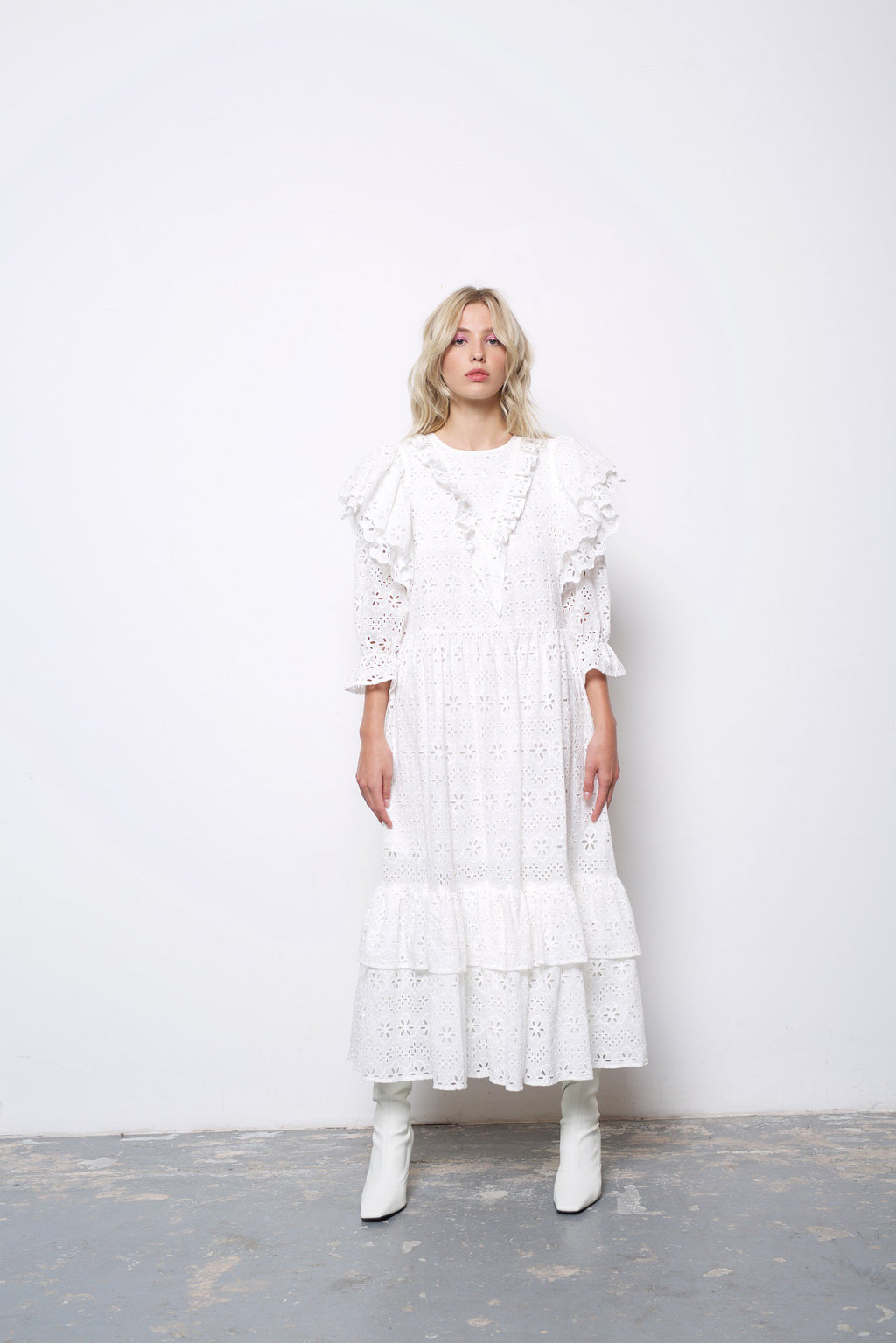 eyelet boho midi dress