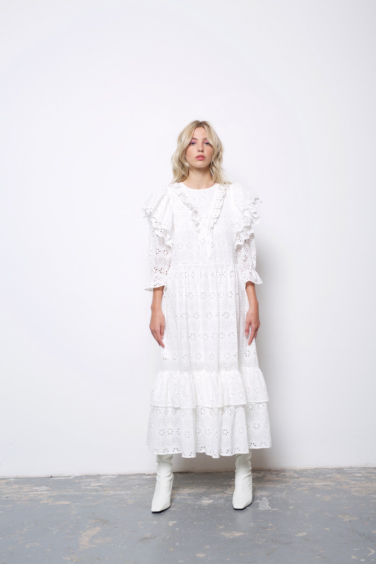 eyelet boho midi dress