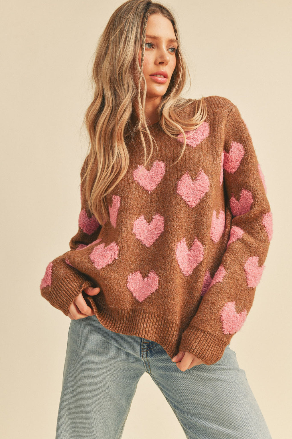 fuzzy heart sweater