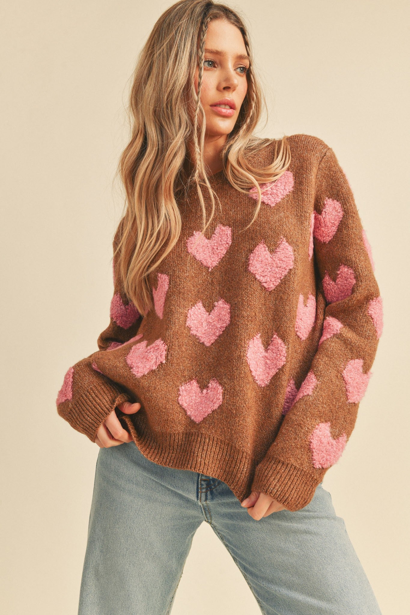 fuzzy heart sweater