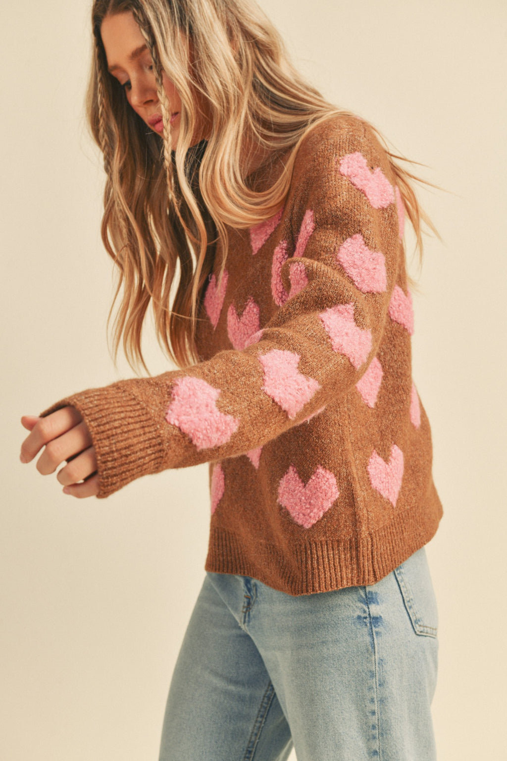 fuzzy heart sweater