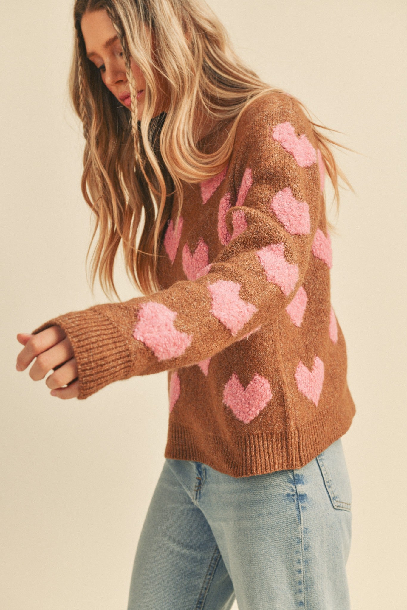 fuzzy heart sweater
