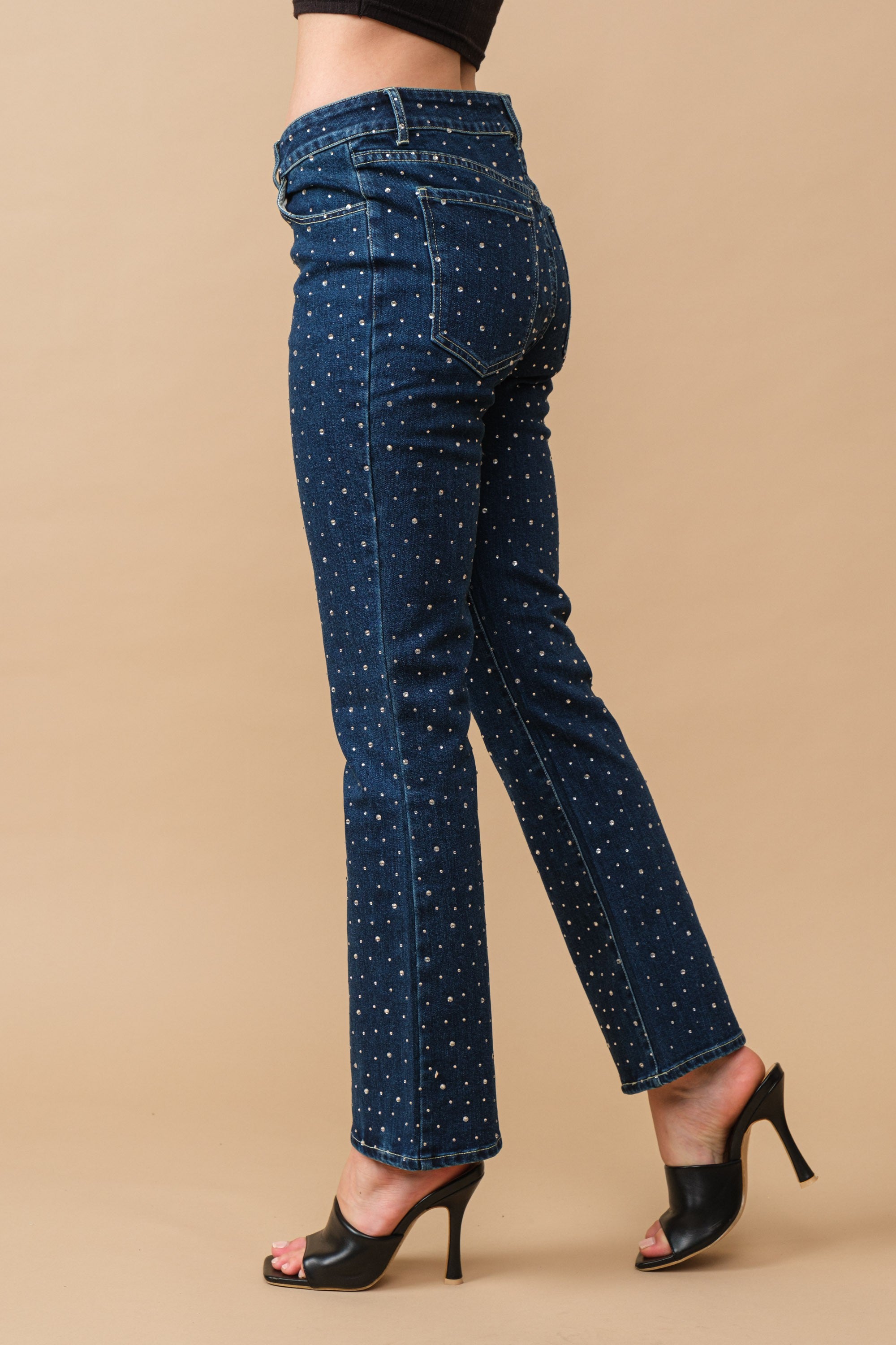 embellished dark denim
