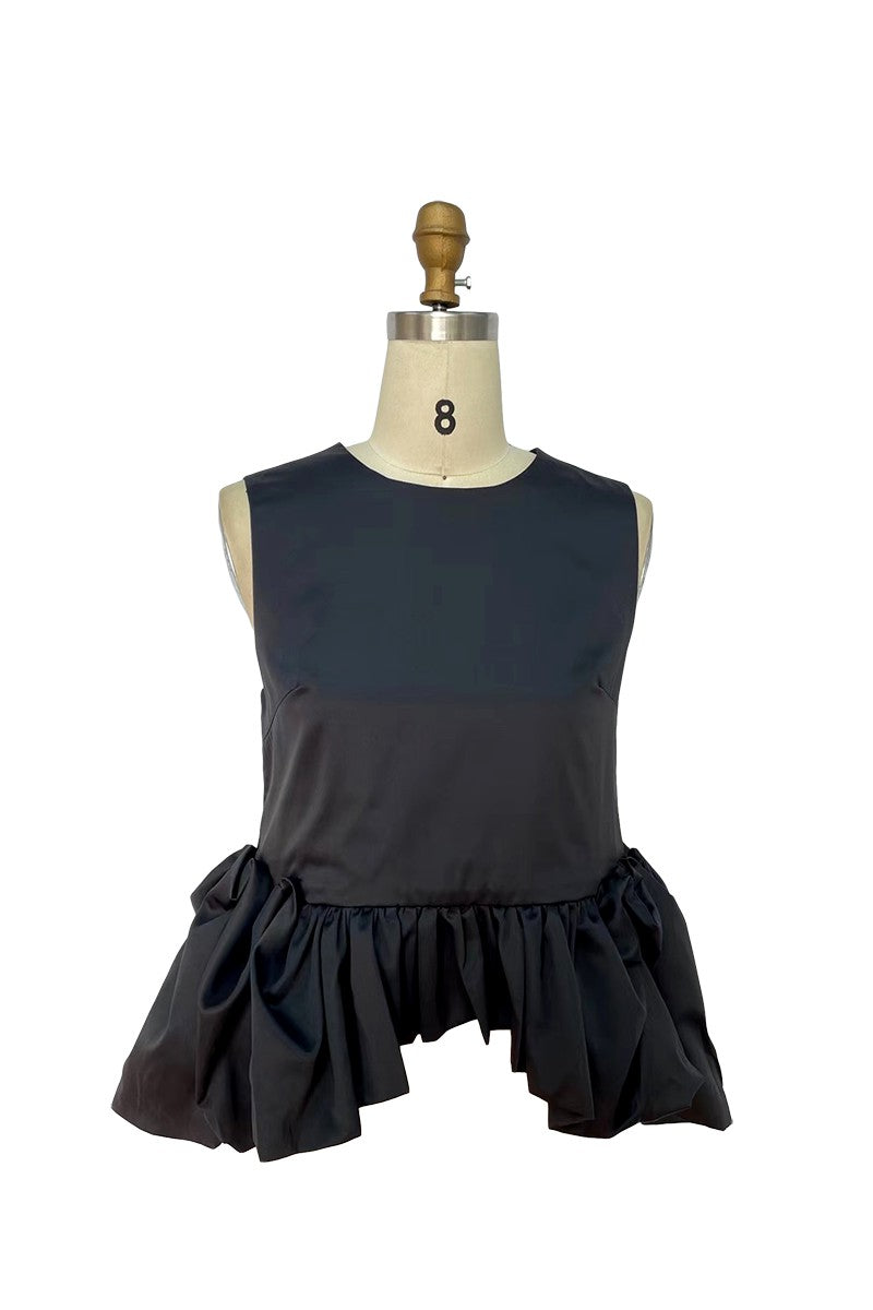 ruffle black top