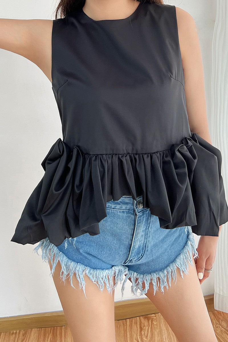 ruffle black top