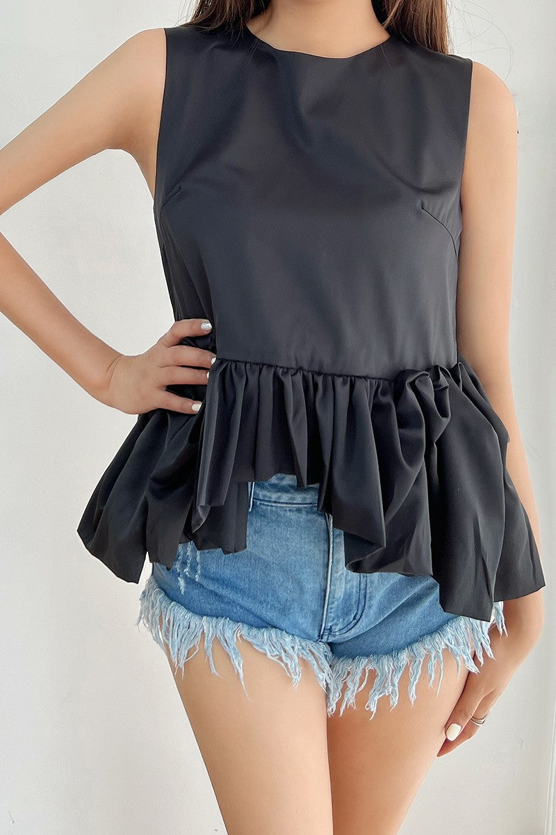 ruffle black top