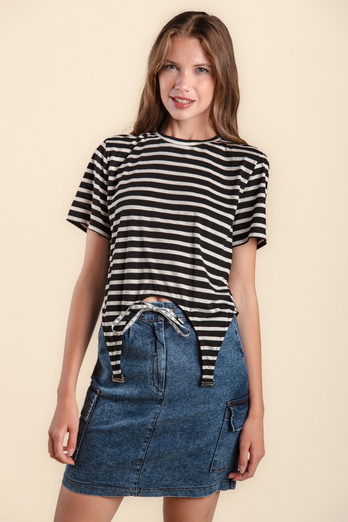 stripped black tee