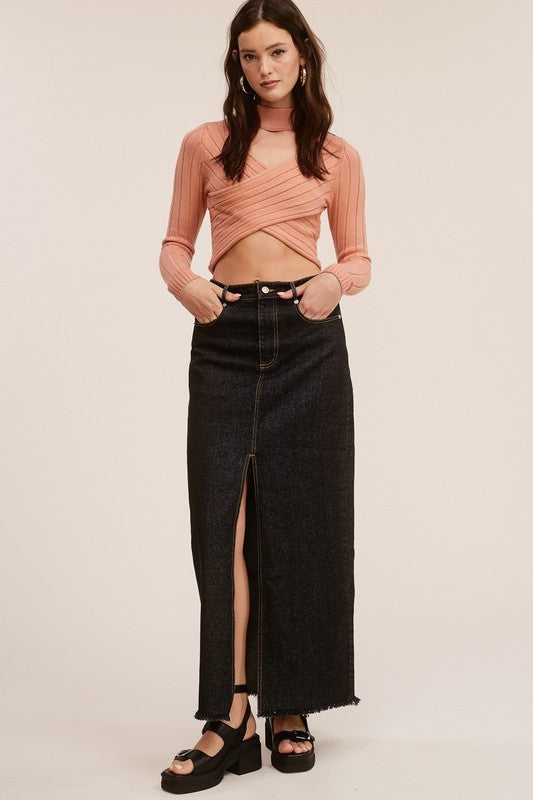 dark denim skirt