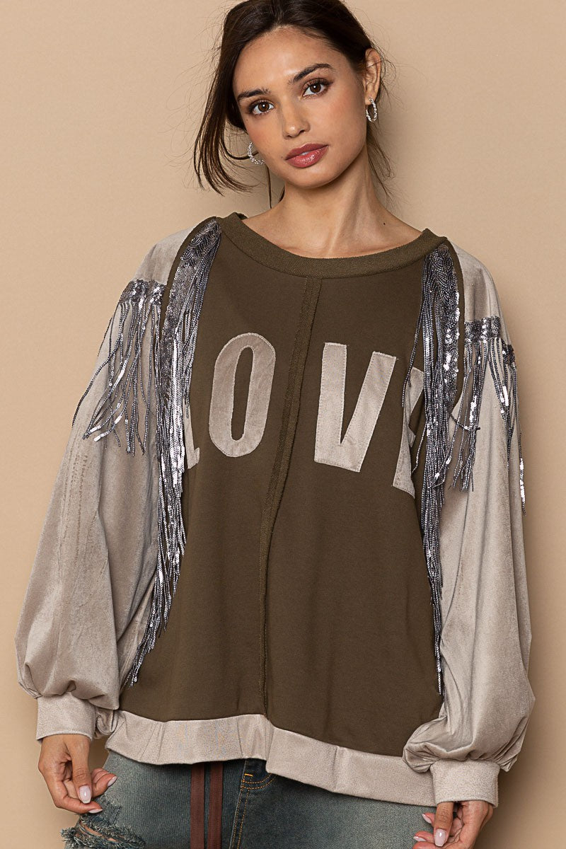 love fringe sweatshirt