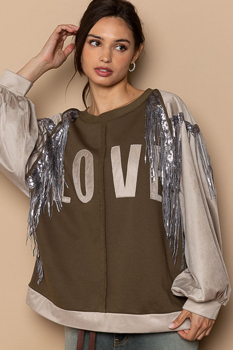 love fringe sweatshirt