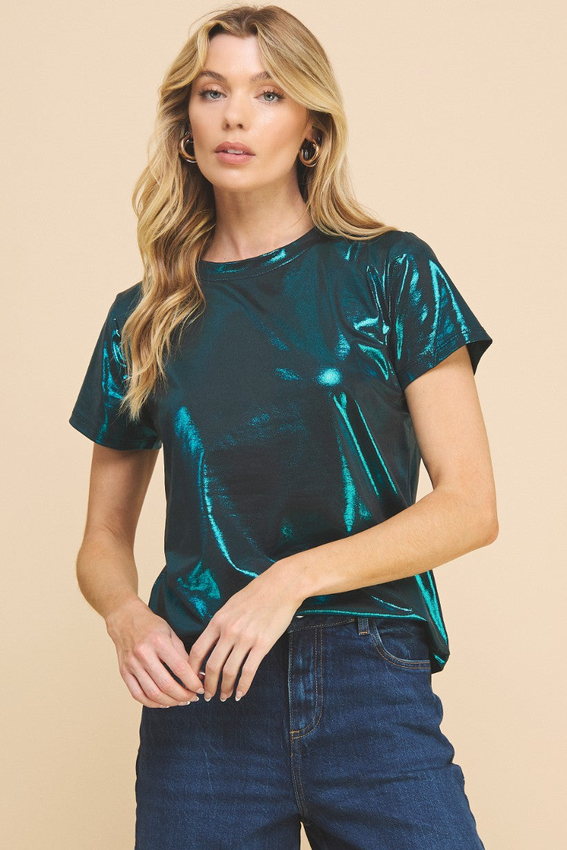 metallic teal tee