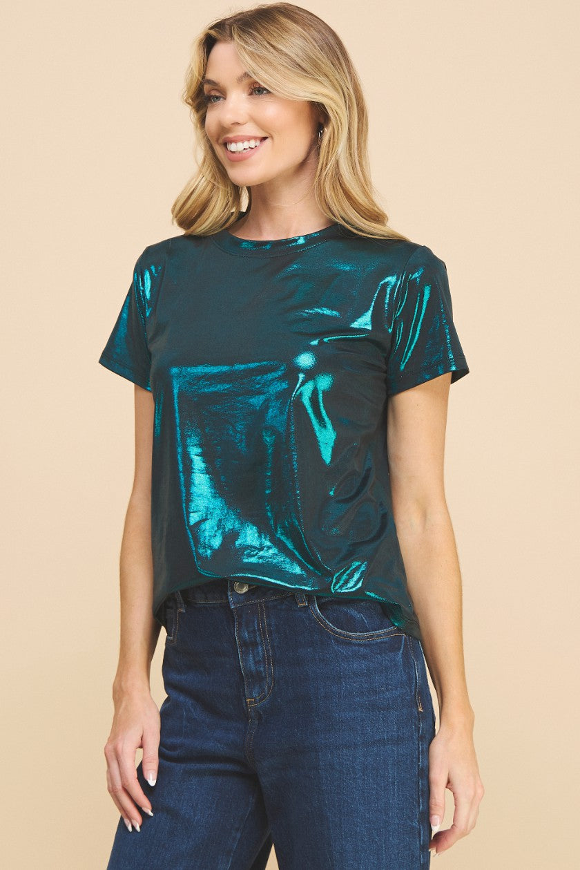 metallic teal tee