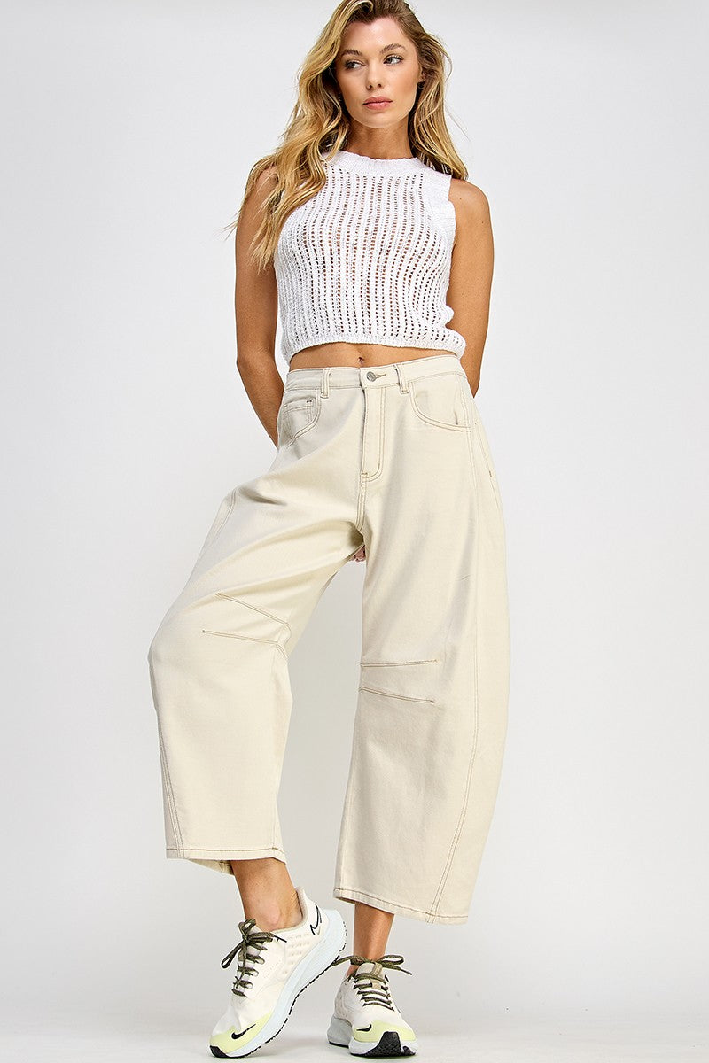 beige barrel denim