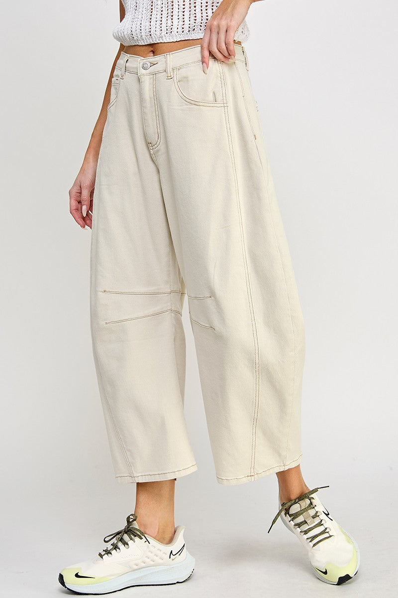 beige barrel denim