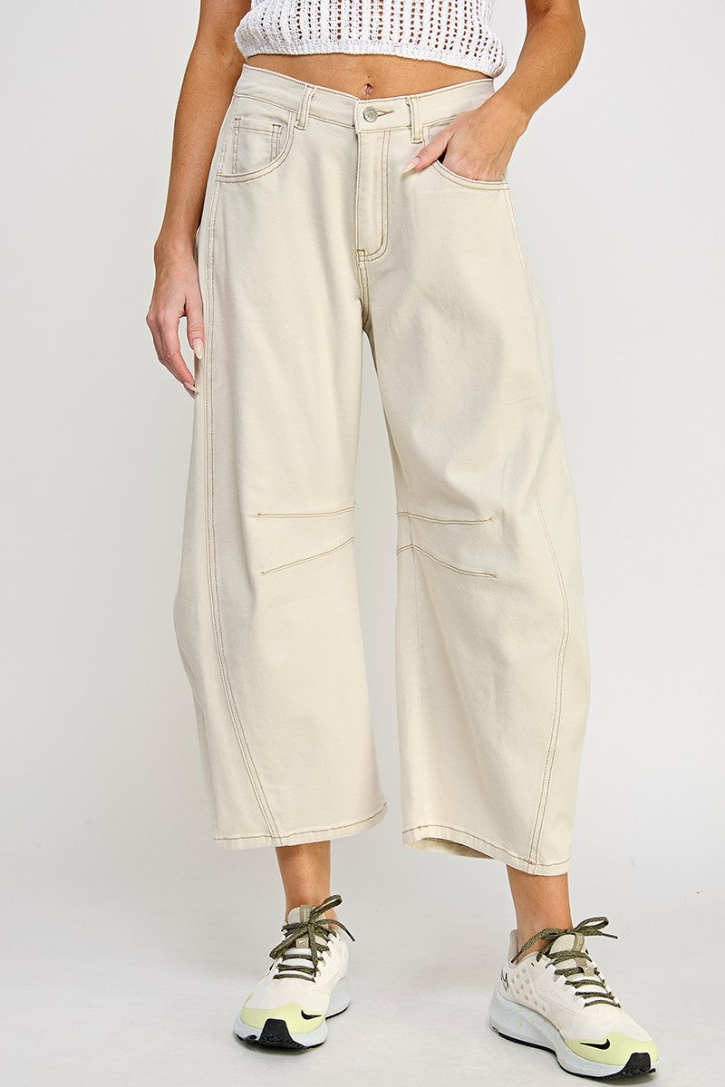 beige barrel denim