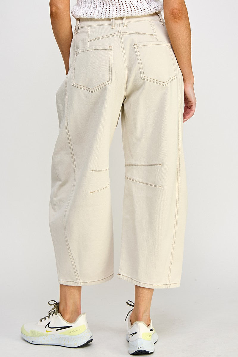beige barrel denim