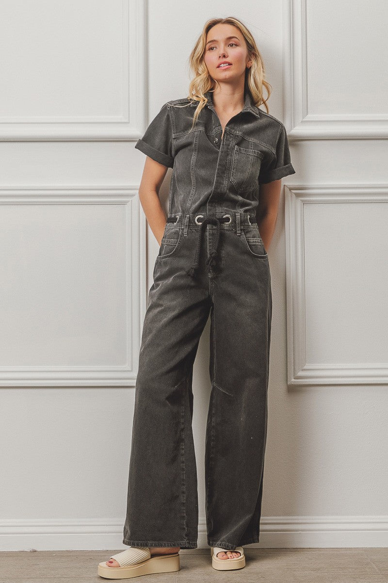 grey denim jumpsuit