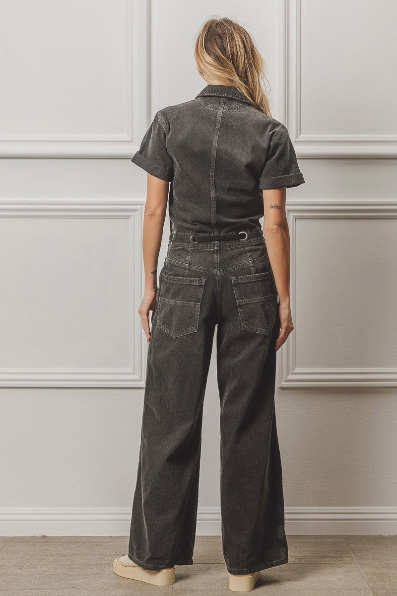 grey denim jumpsuit