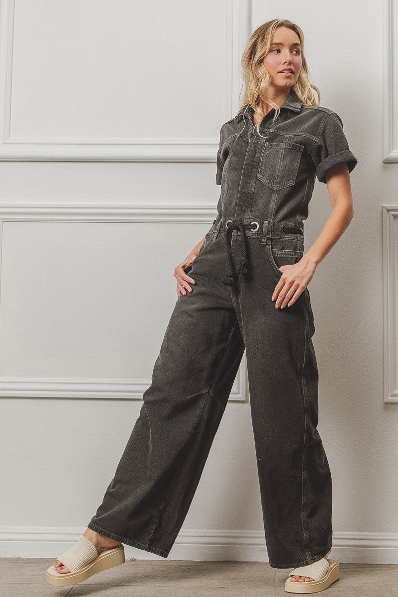 grey denim jumpsuit