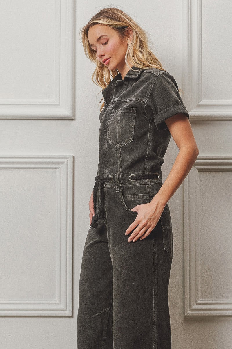 grey denim jumpsuit