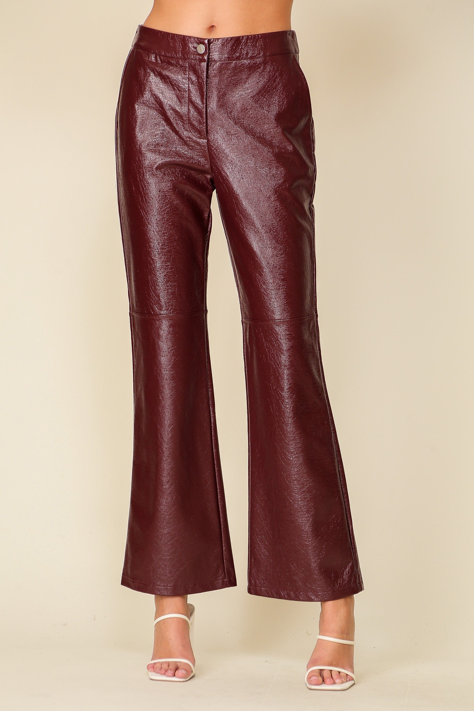 burgundy pu pants