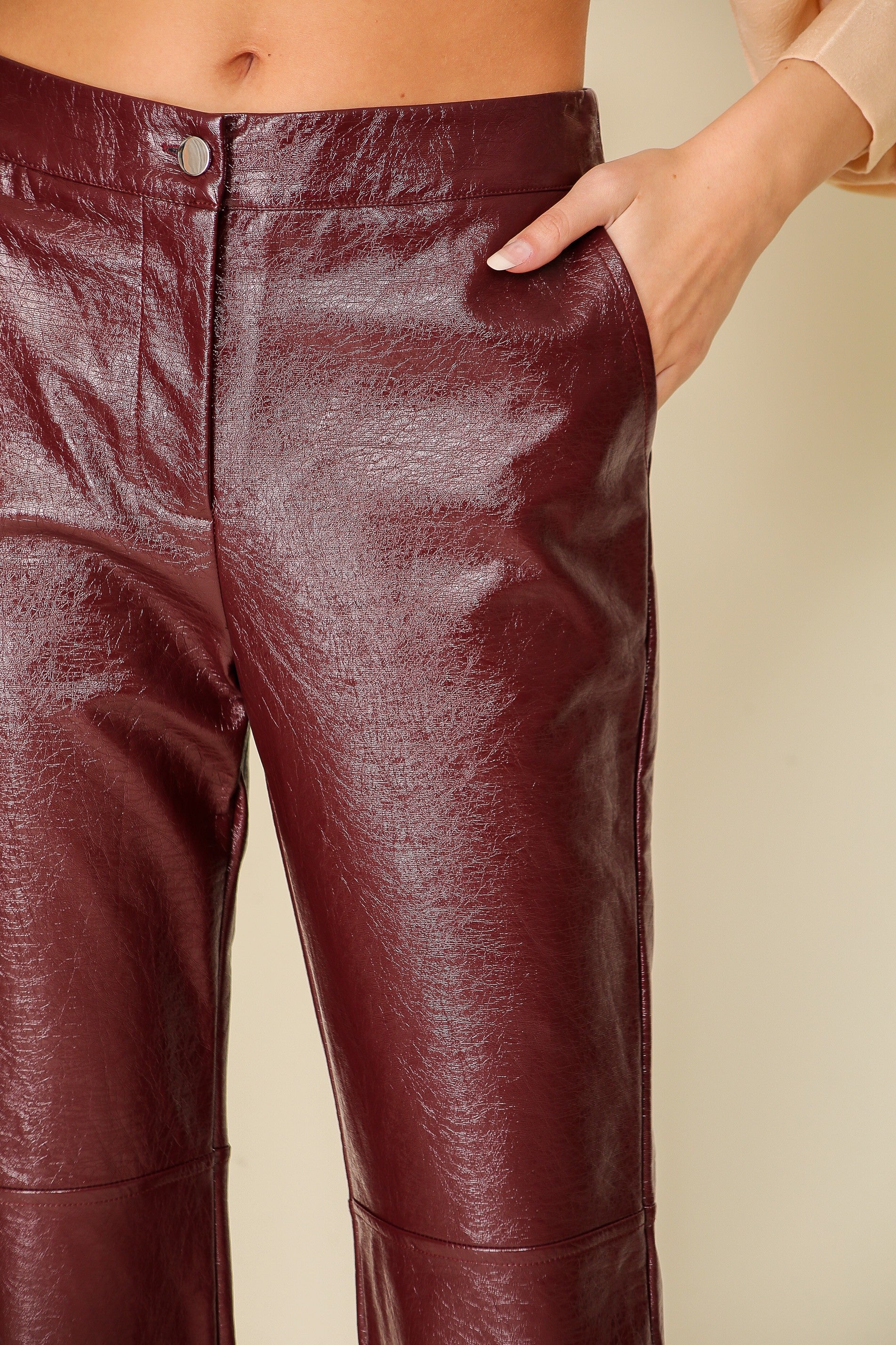 burgundy pu pants