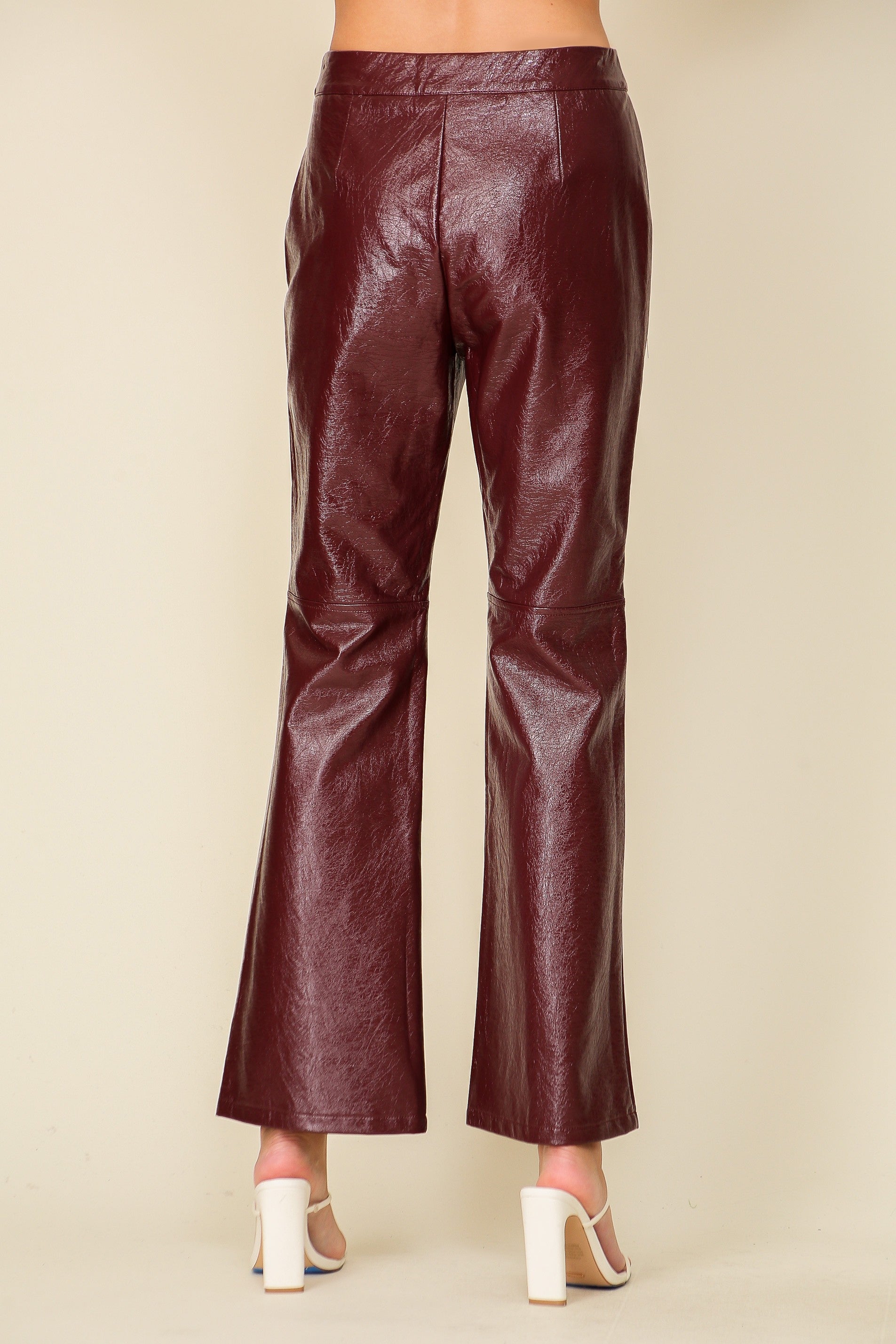 burgundy pu pants