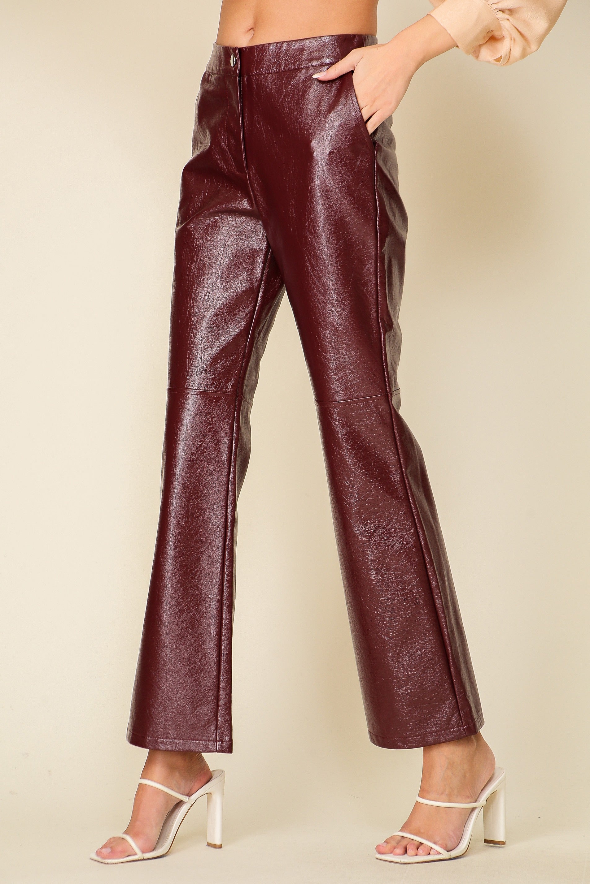 burgundy pu pants