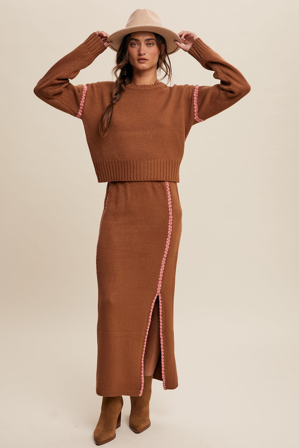 mocha with pink stitching set