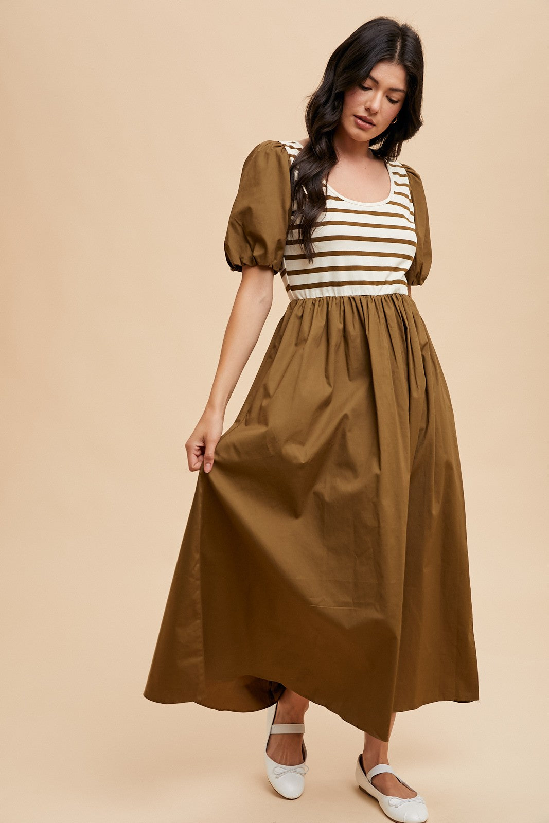 khaki mixed media dress