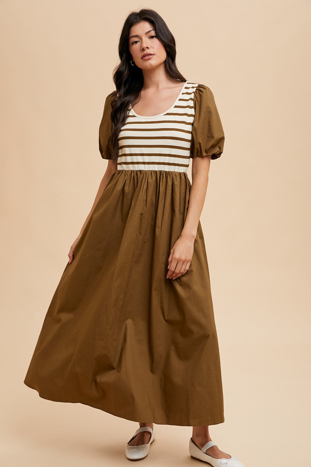 khaki mixed media dress