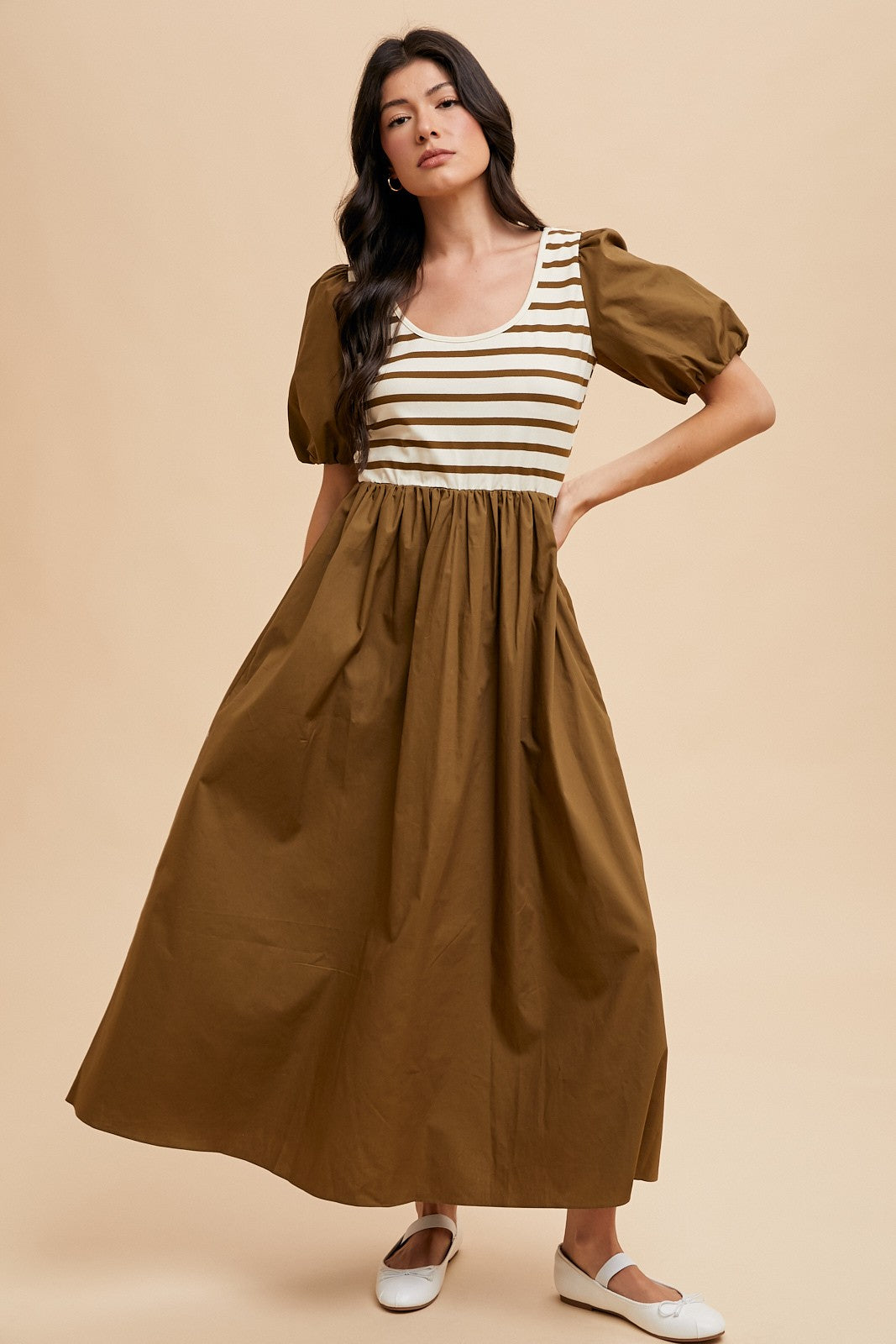 khaki mixed media dress