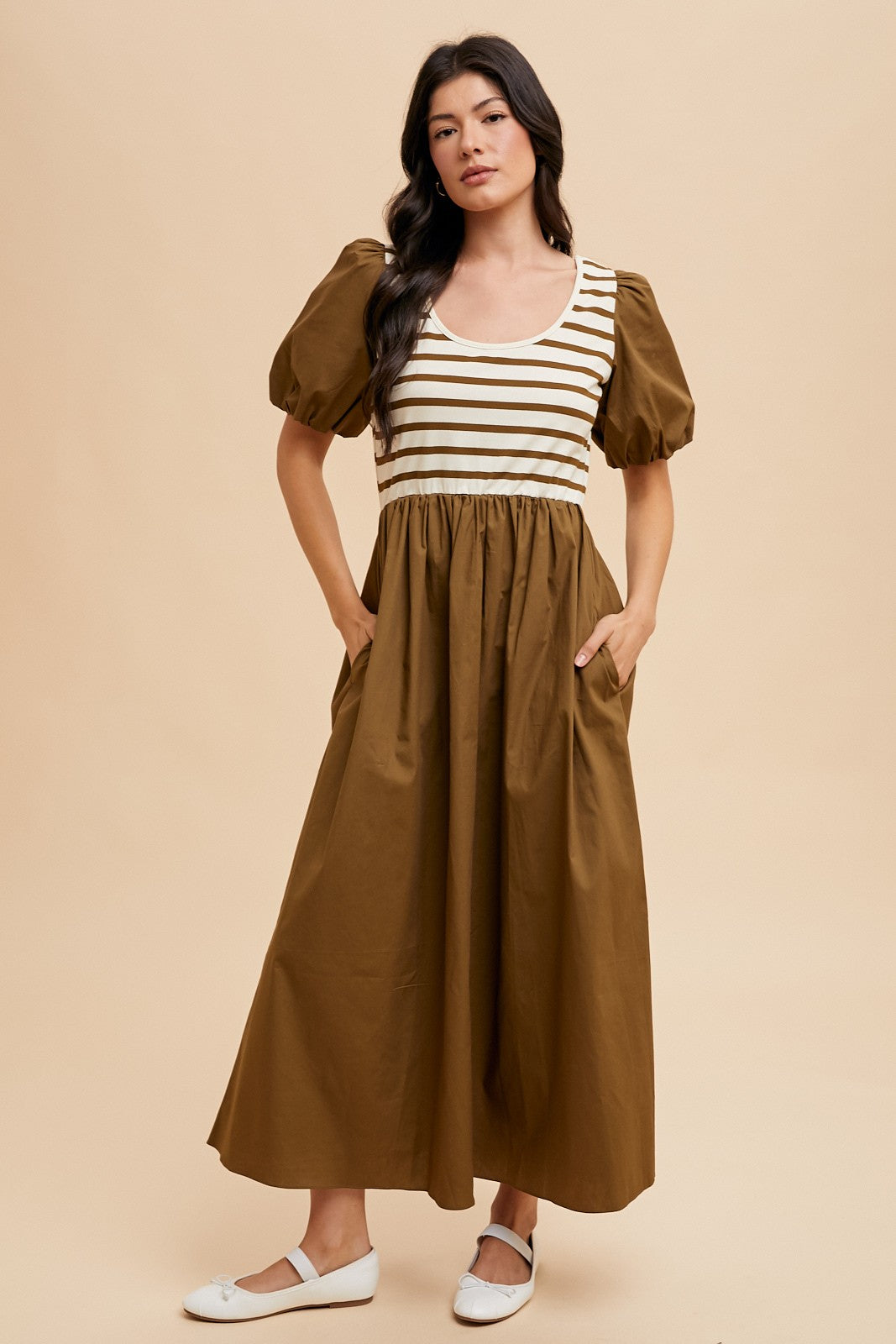 khaki mixed media dress