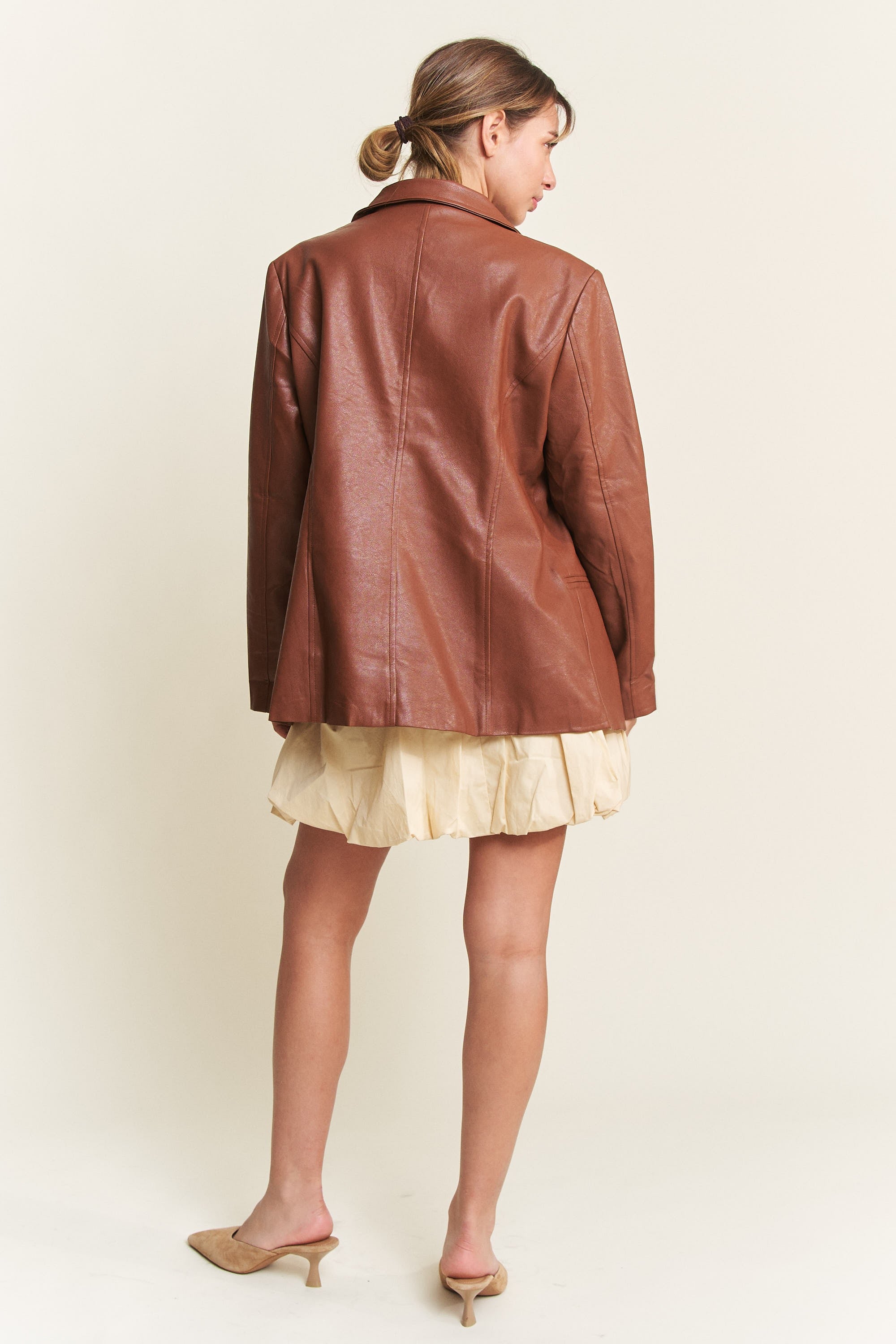 Cognac Faux Leather Blazer