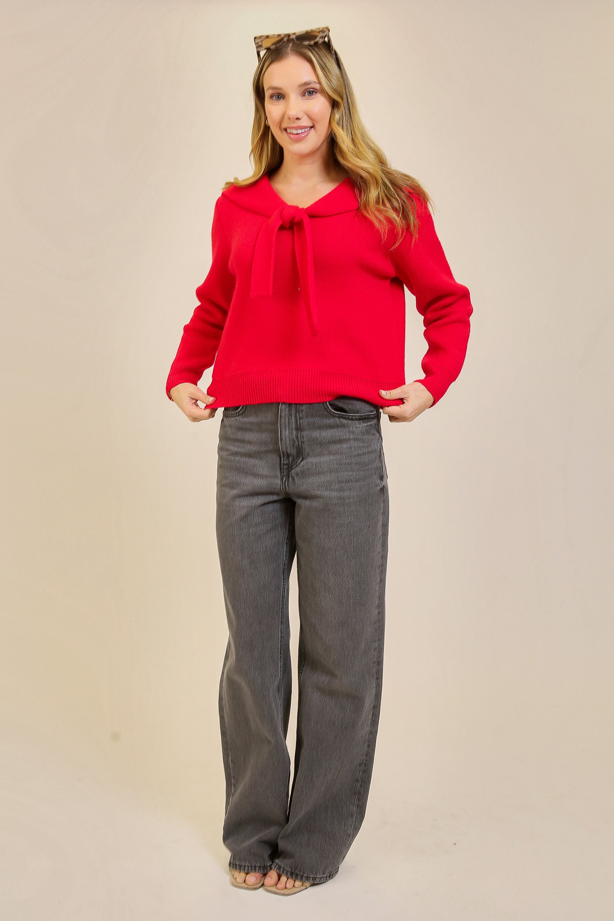 red necktie sweater