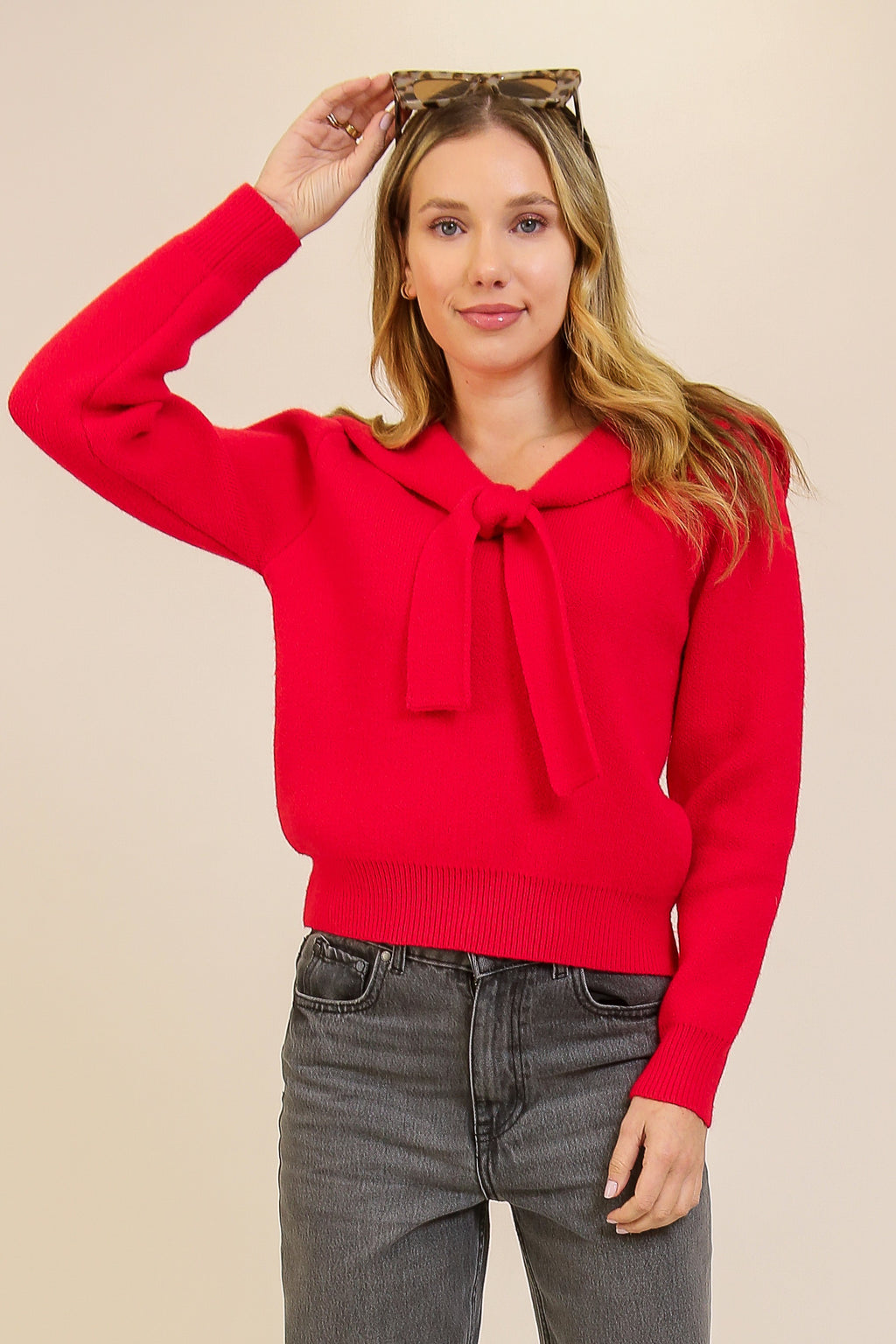 red necktie sweater