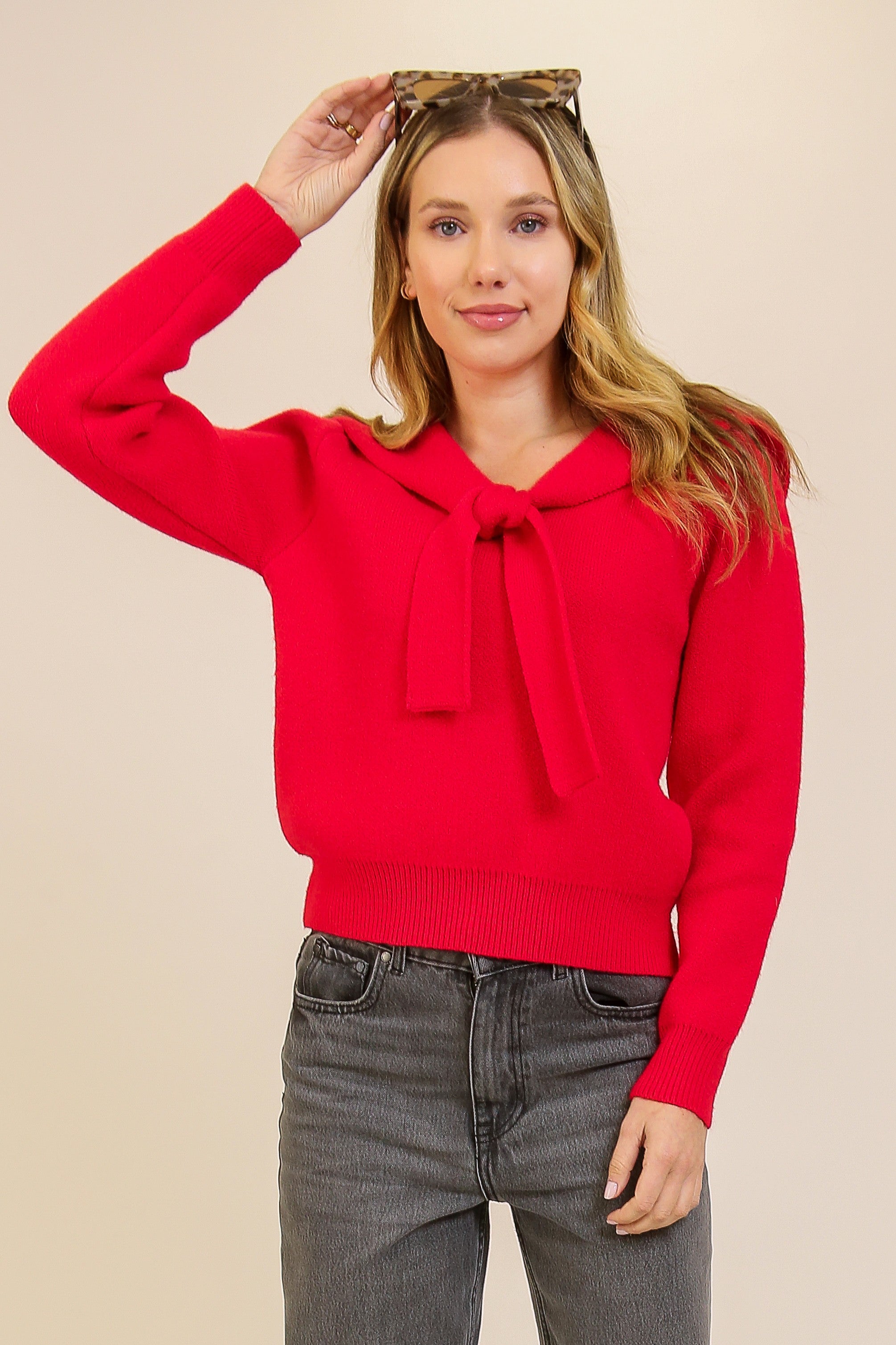 red necktie sweater