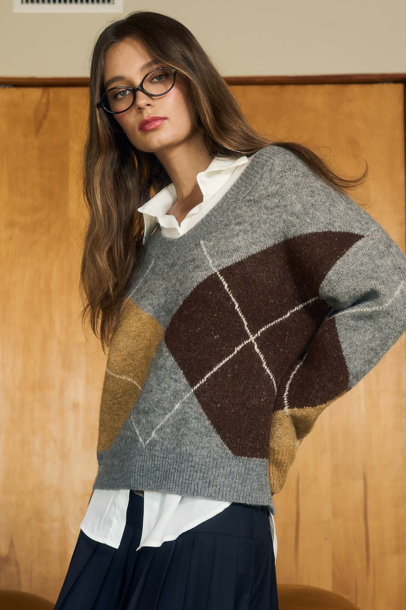 argyle v neck sweater