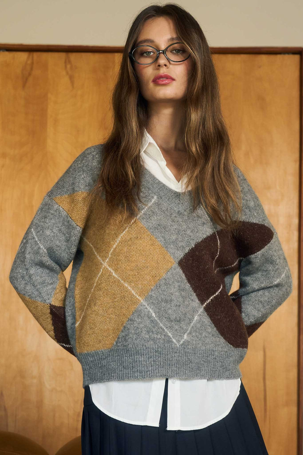 argyle v neck sweater