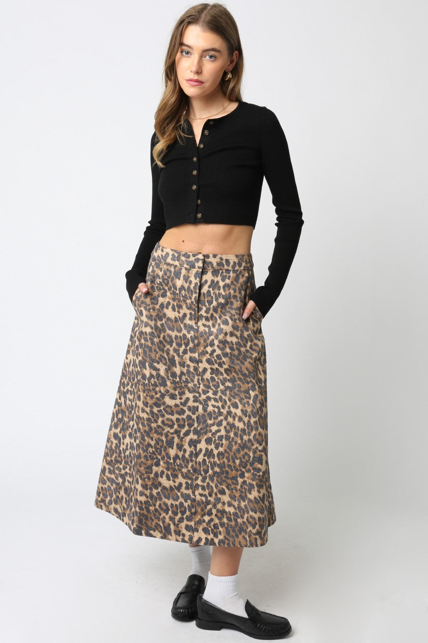 leopard button down skirt