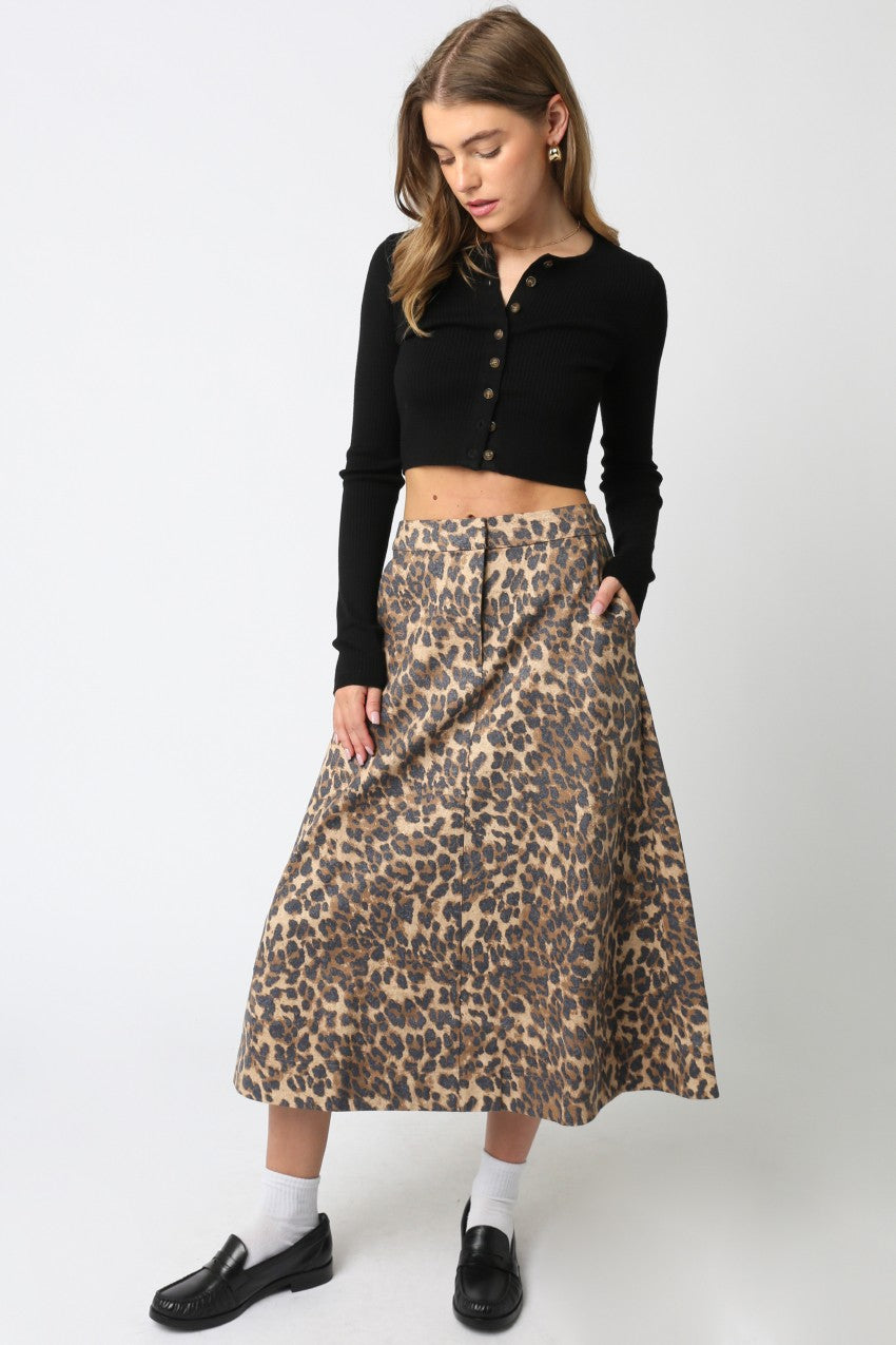 leopard button down skirt