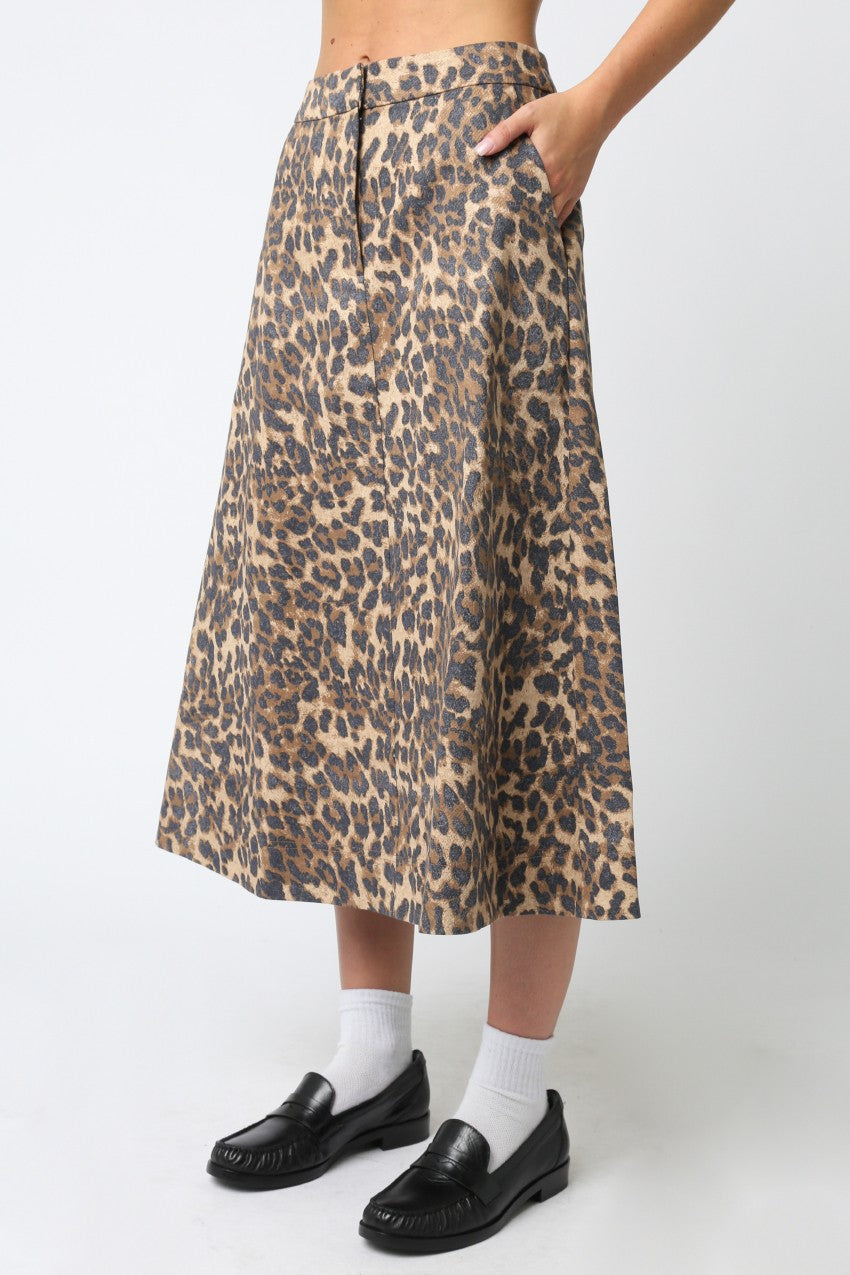 leopard button down skirt