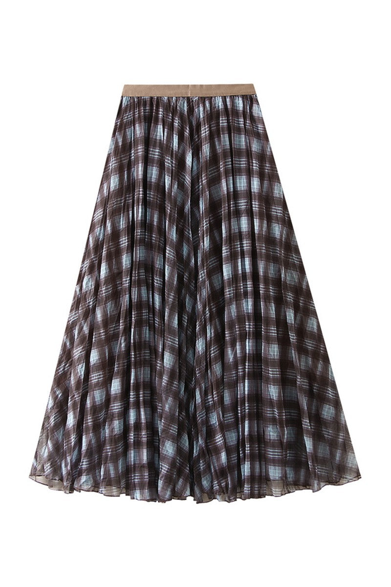 mesh checkered pleated skirt