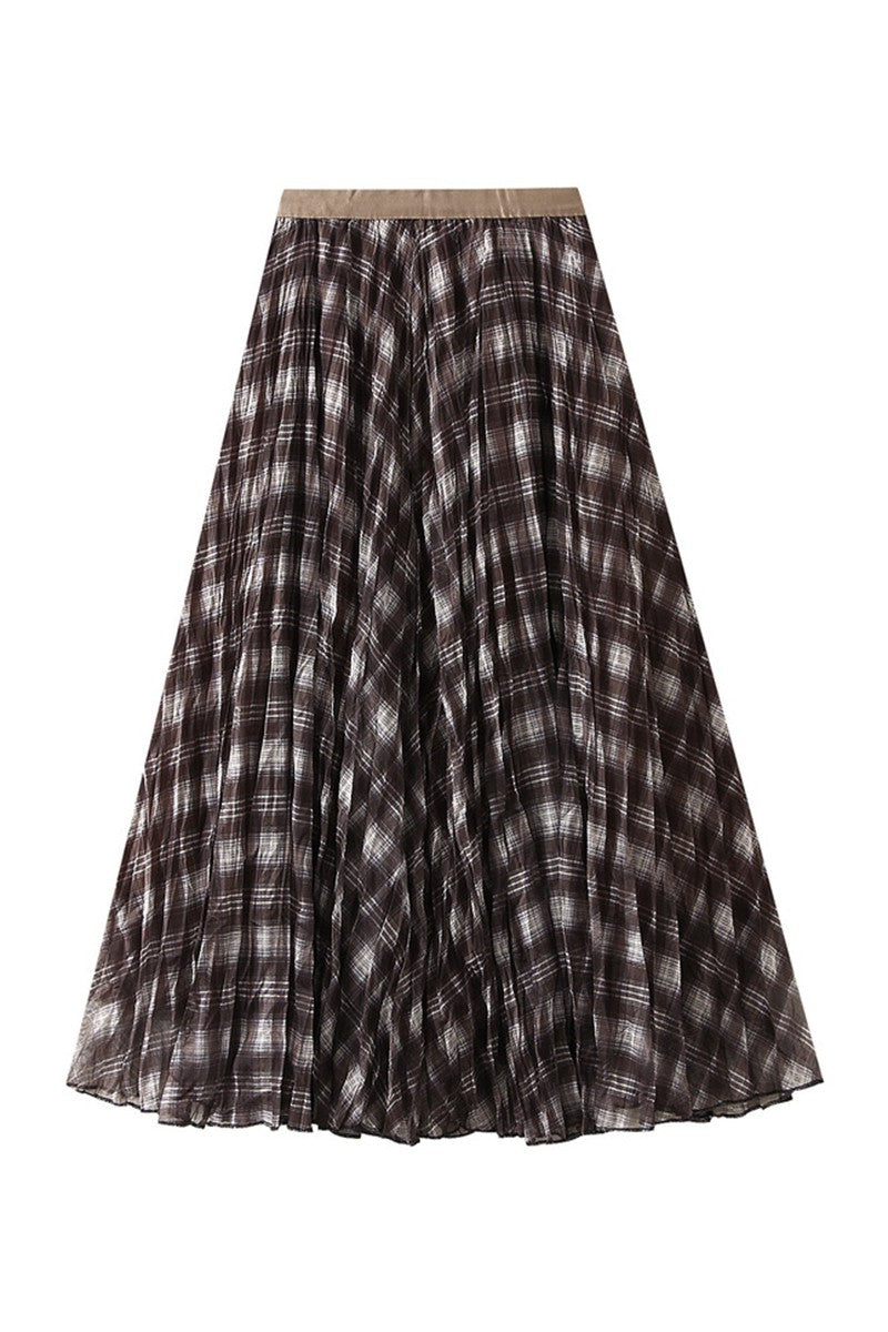 mesh checkered pleated skirt