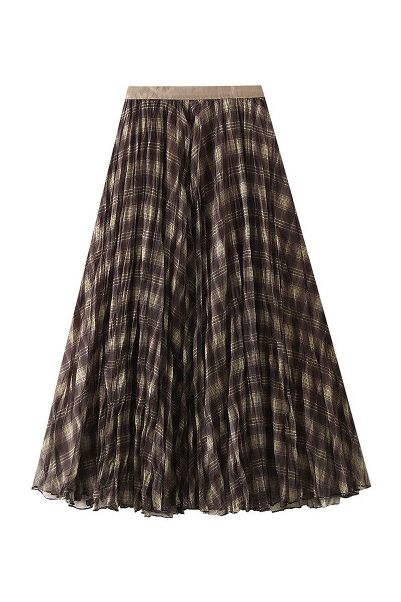mesh checkered pleated skirt