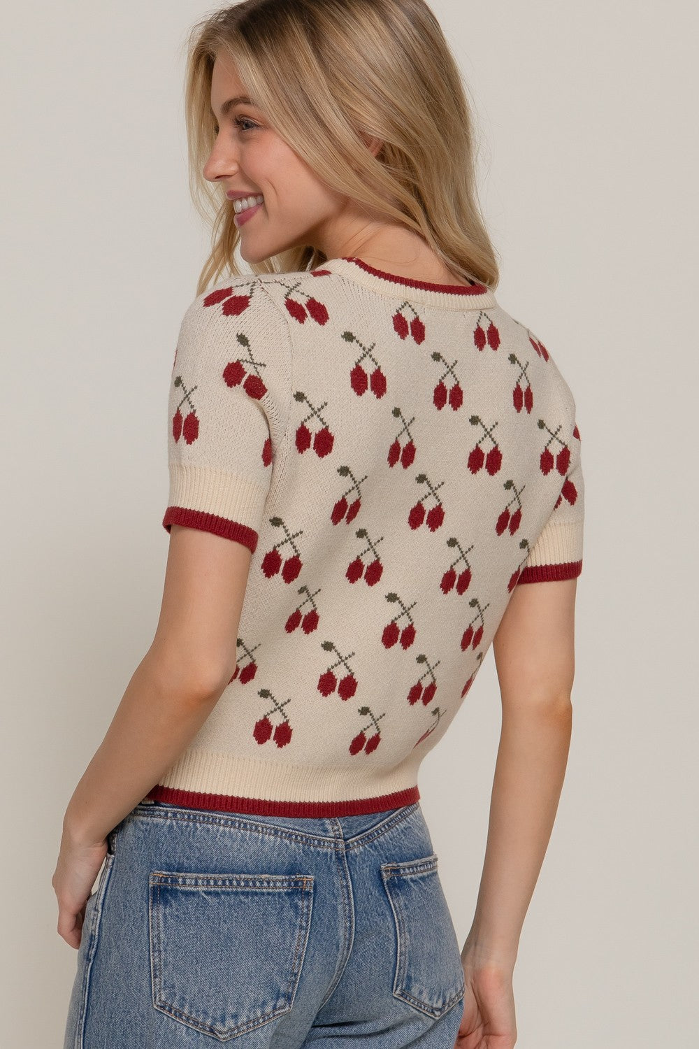 cherries ivory knitted top