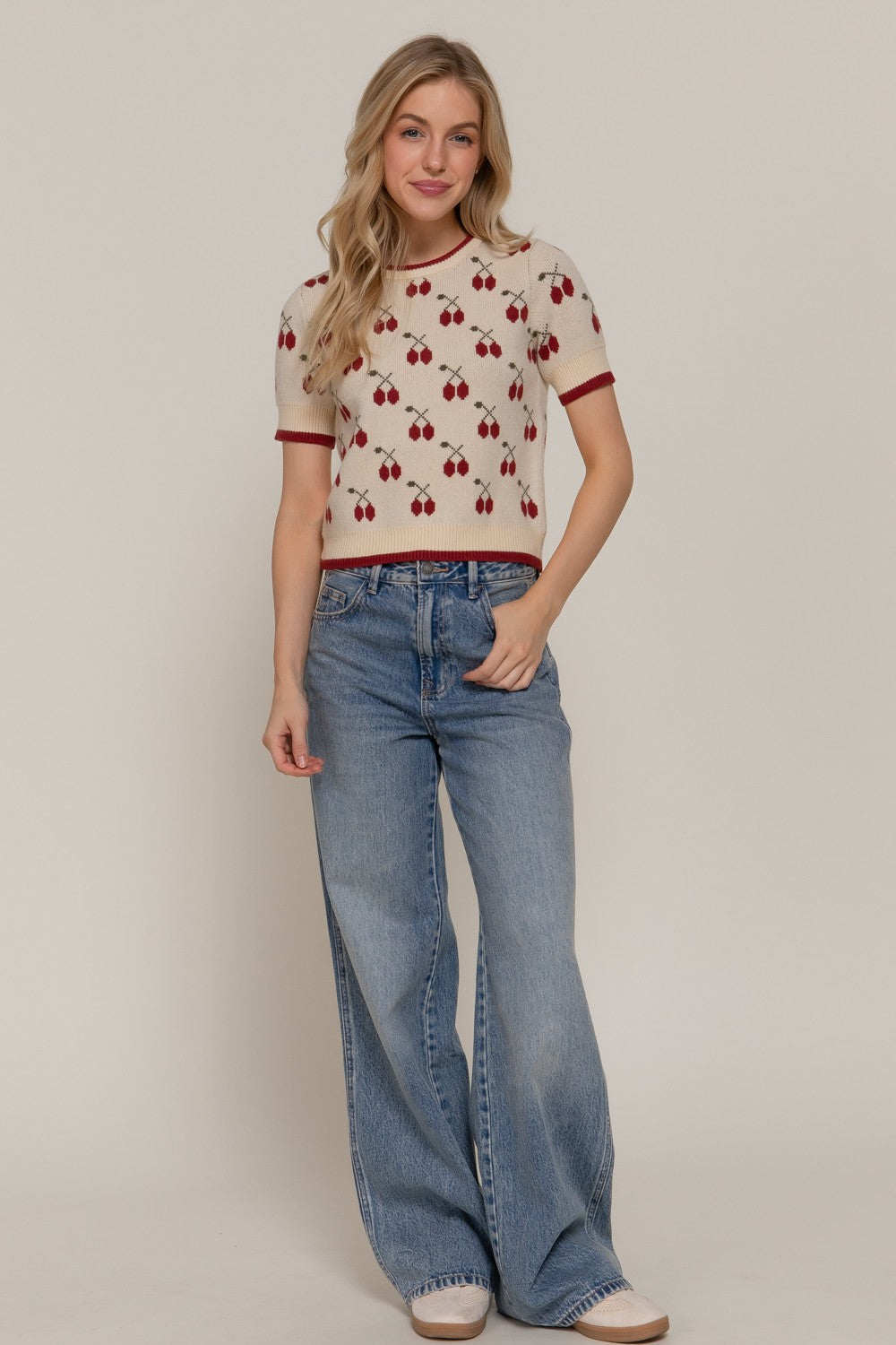 cherries ivory knitted top